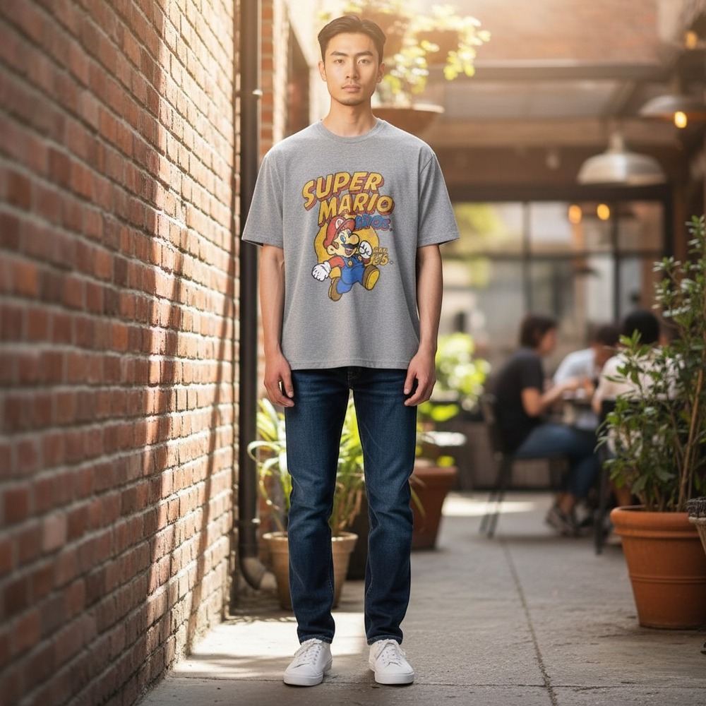 Old Navy Super Mario Bros T-Shirt Large Gray Excellent Graphic Tee Nintendo